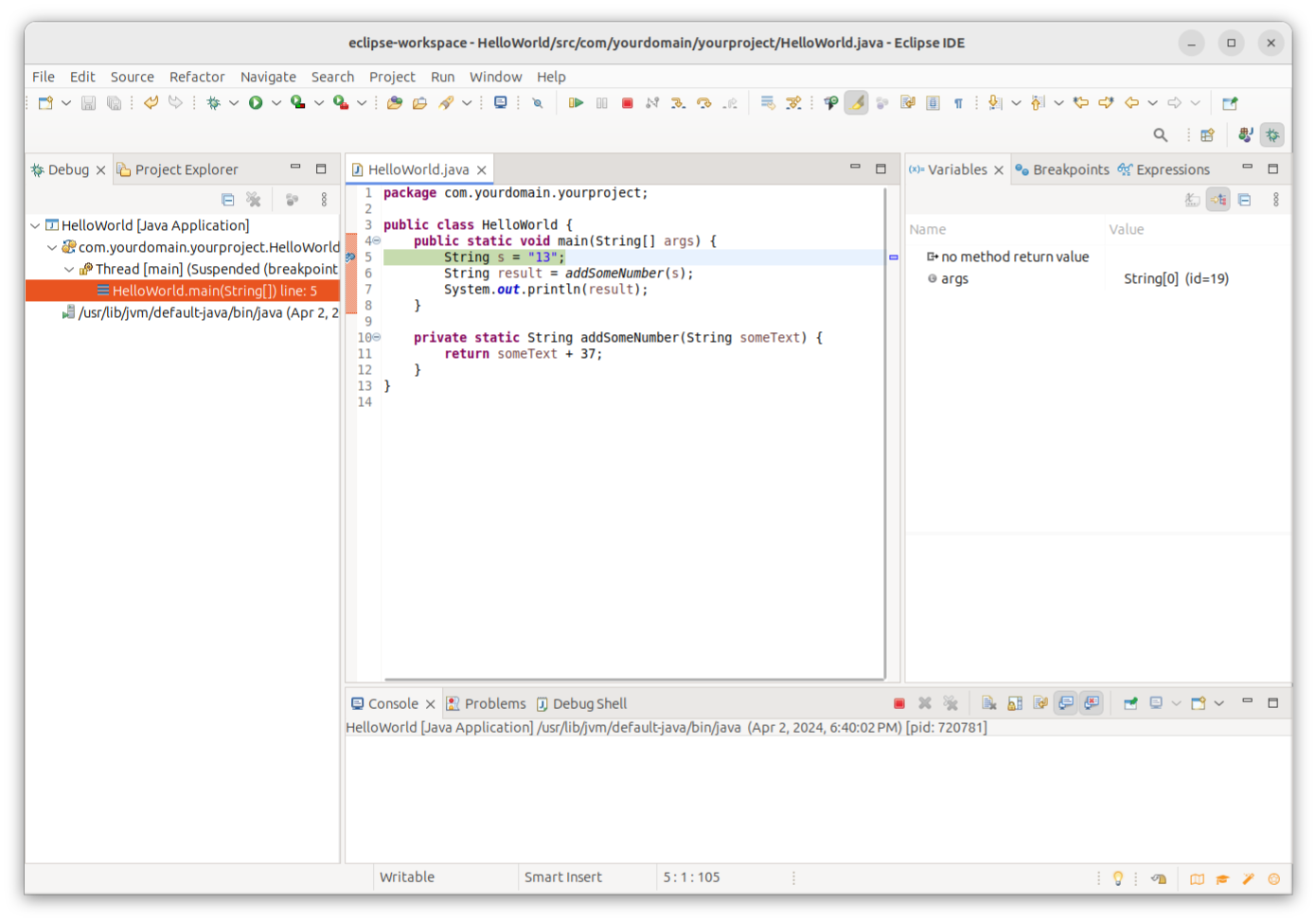 The debug perspective