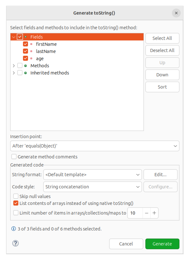 Options for toString