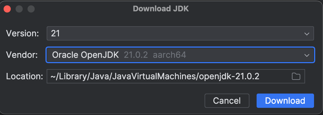Download JDK popup