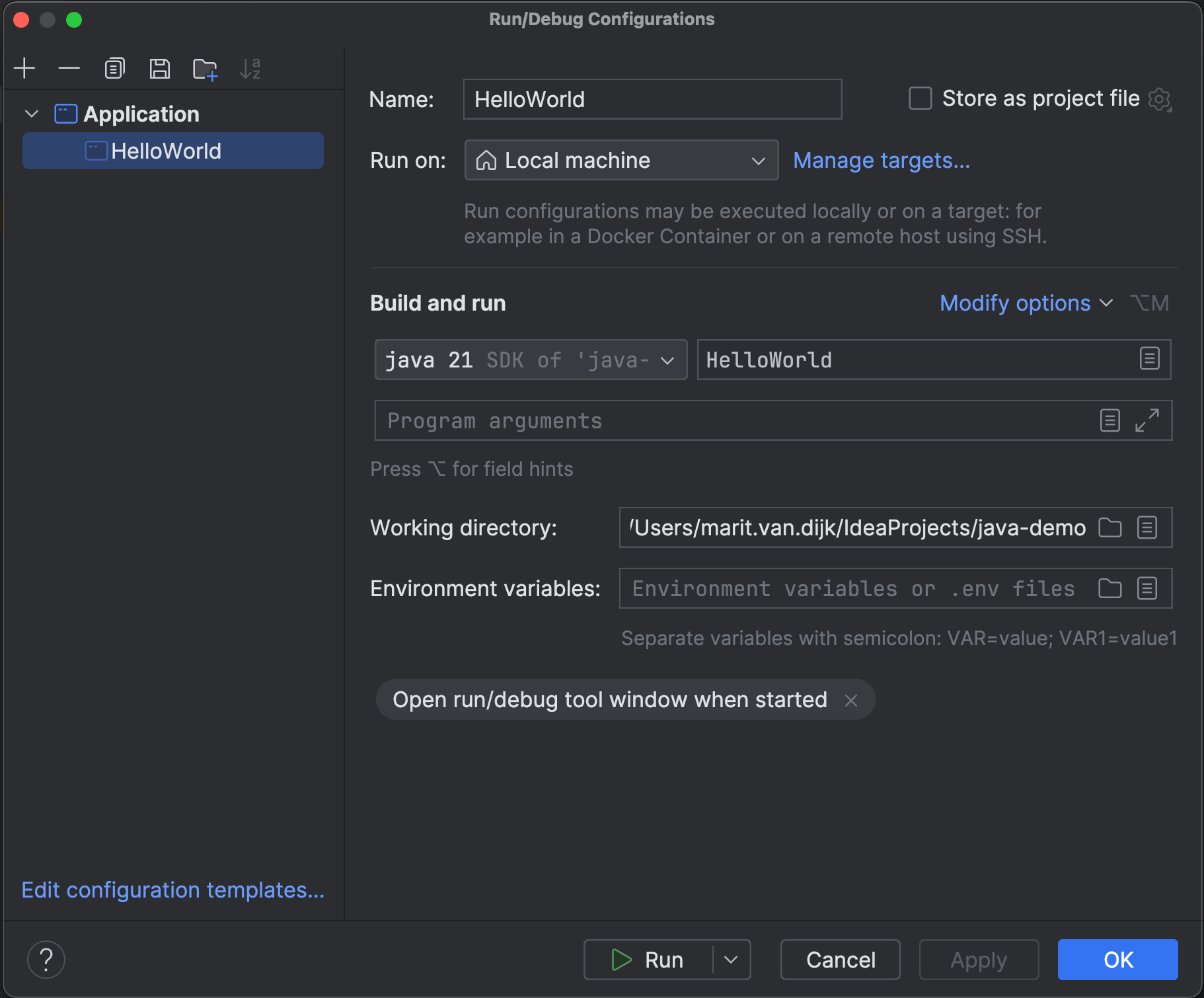 Run / Debug Configuration